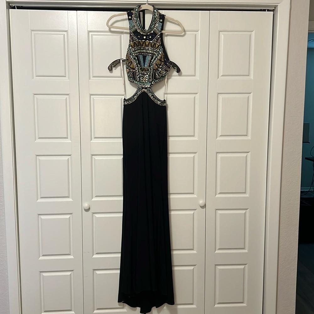 Zoey Grey Black and Beaded Evening  Gown, Size 2